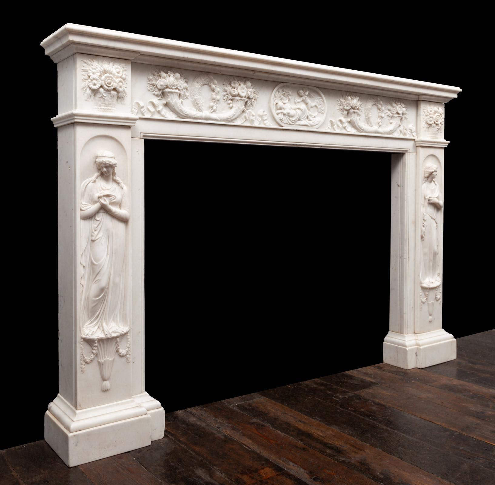 19th Century Antique Regency Period Statuary Marble Fireplace Mantel