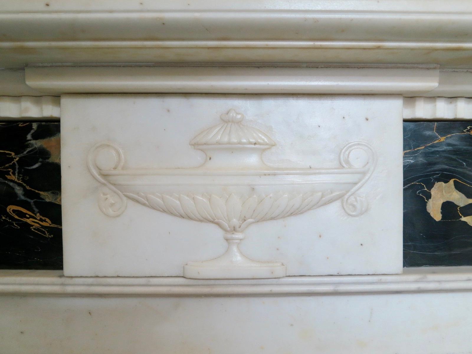 Antique Regency Period Statuary White and Portoro Marble Fireplace Mantel In Good Condition In London, GB