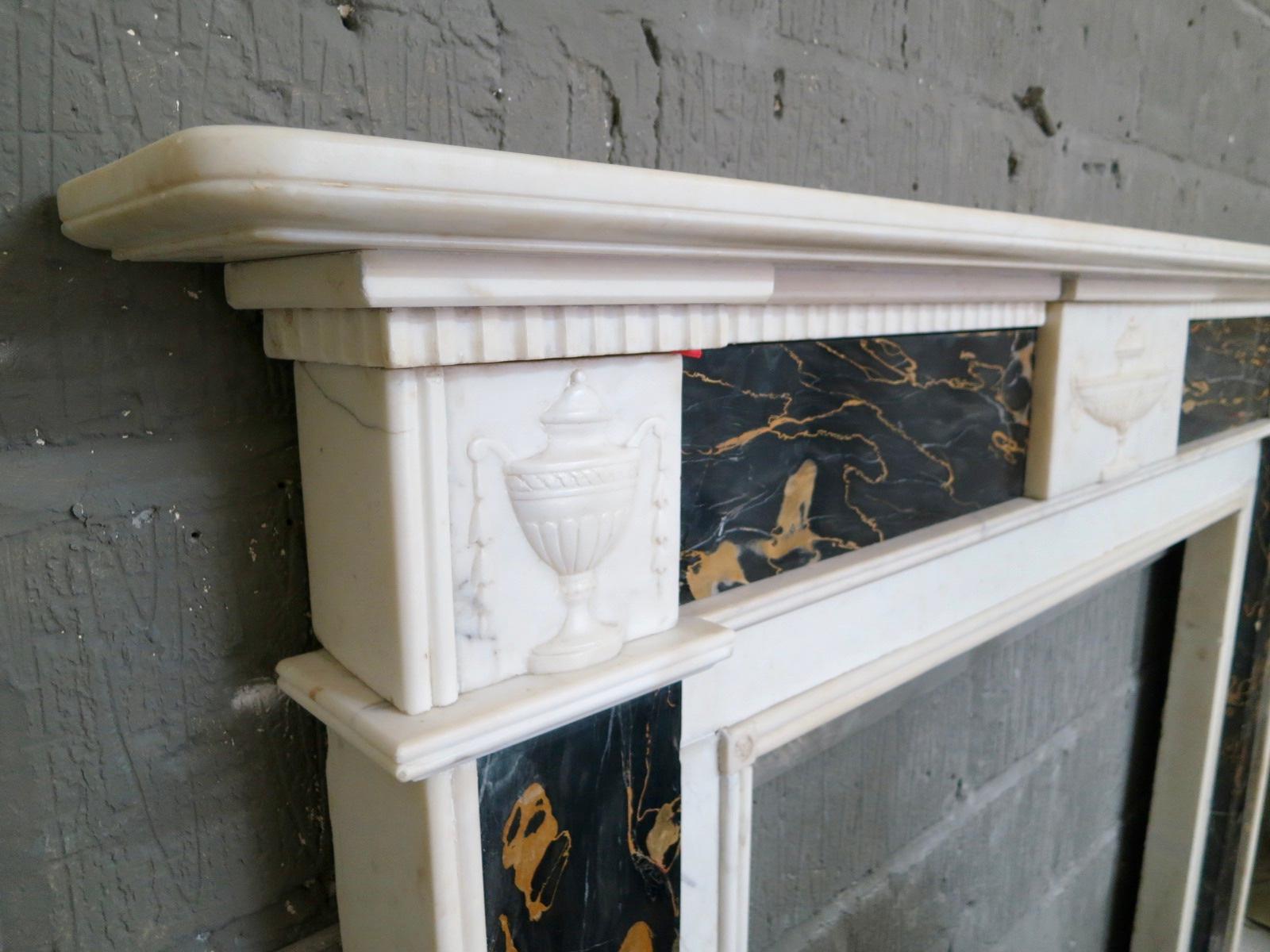 Early 19th Century Antique Regency Period Statuary White and Portoro Marble Fireplace Mantel