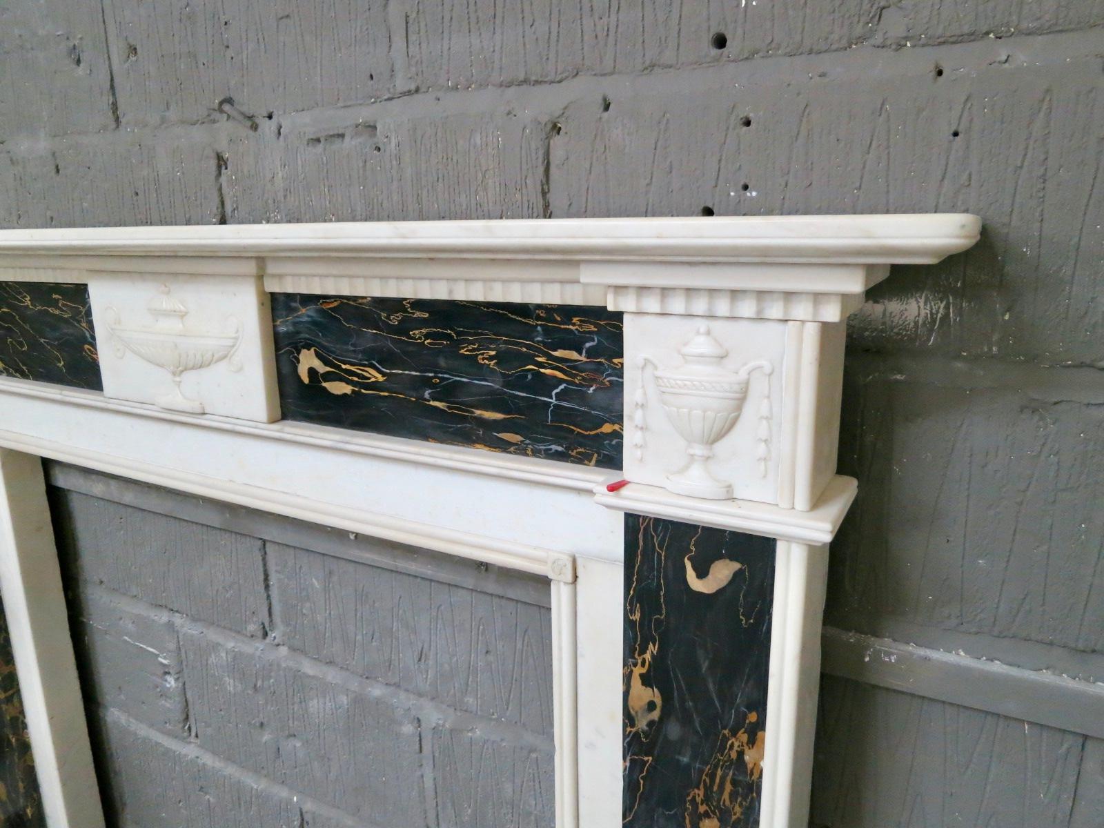 Statuary Marble Antique Regency Period Statuary White and Portoro Marble Fireplace Mantel