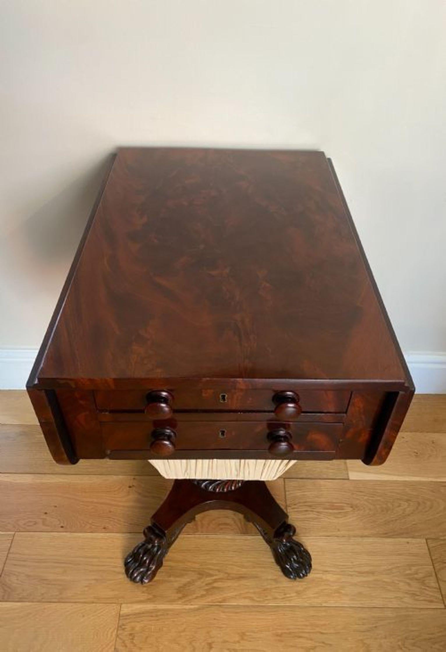 Antique Regency Quality Figured Mahogany Sewing Table  For Sale 4