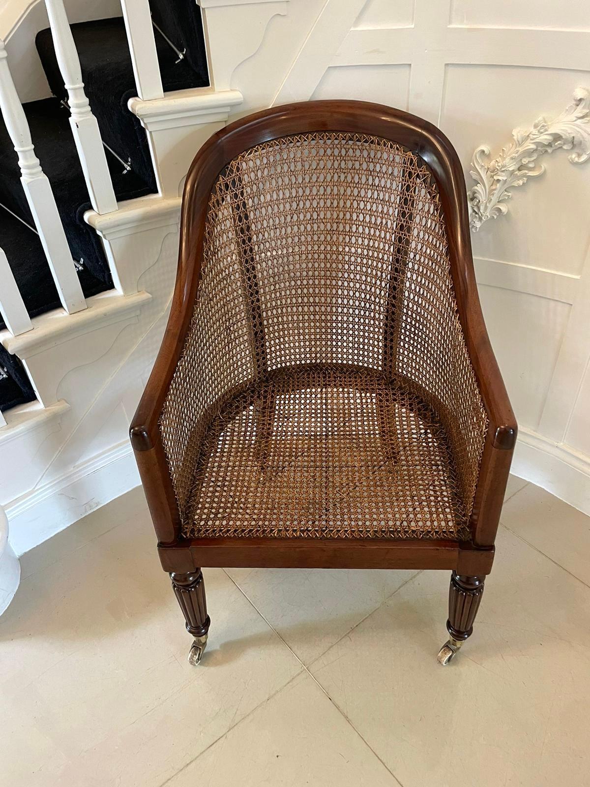English Antique Regency Quality Mahogany Bergere Library Armchair