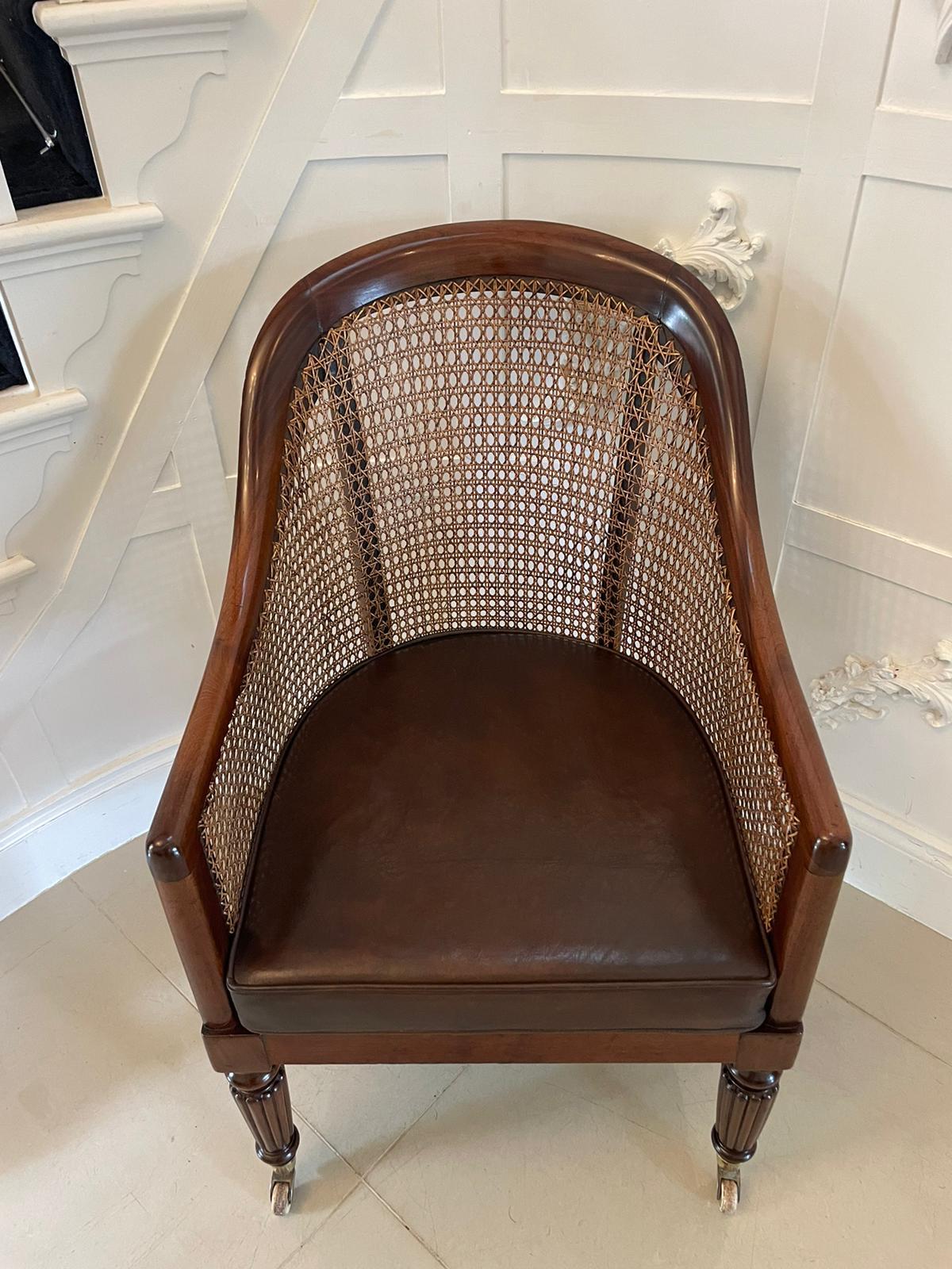 Antique Regency Quality Mahogany Bergere Library Armchair In Good Condition In Suffolk, GB