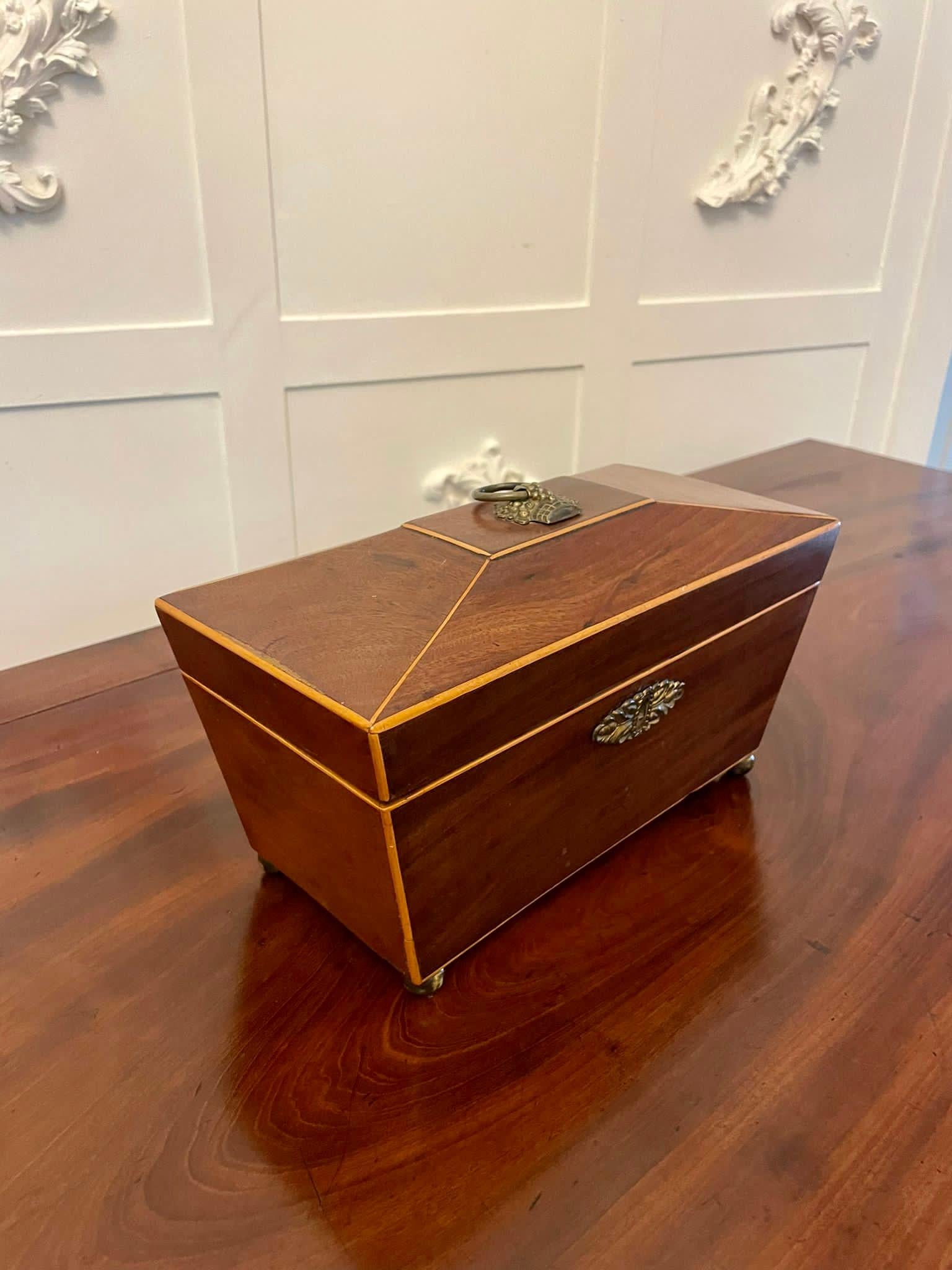 Other Antique Regency Quality Mahogany Inlaid Tea Caddy For Sale