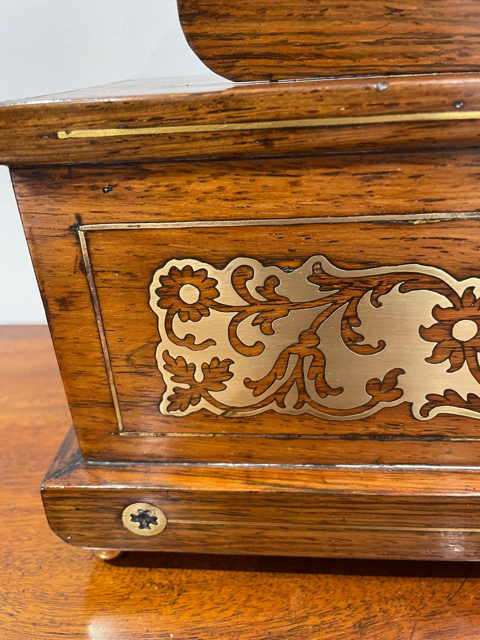 Antique Regency Quality Rosewood Brass Inlaid Mantle Clock For Sale 8