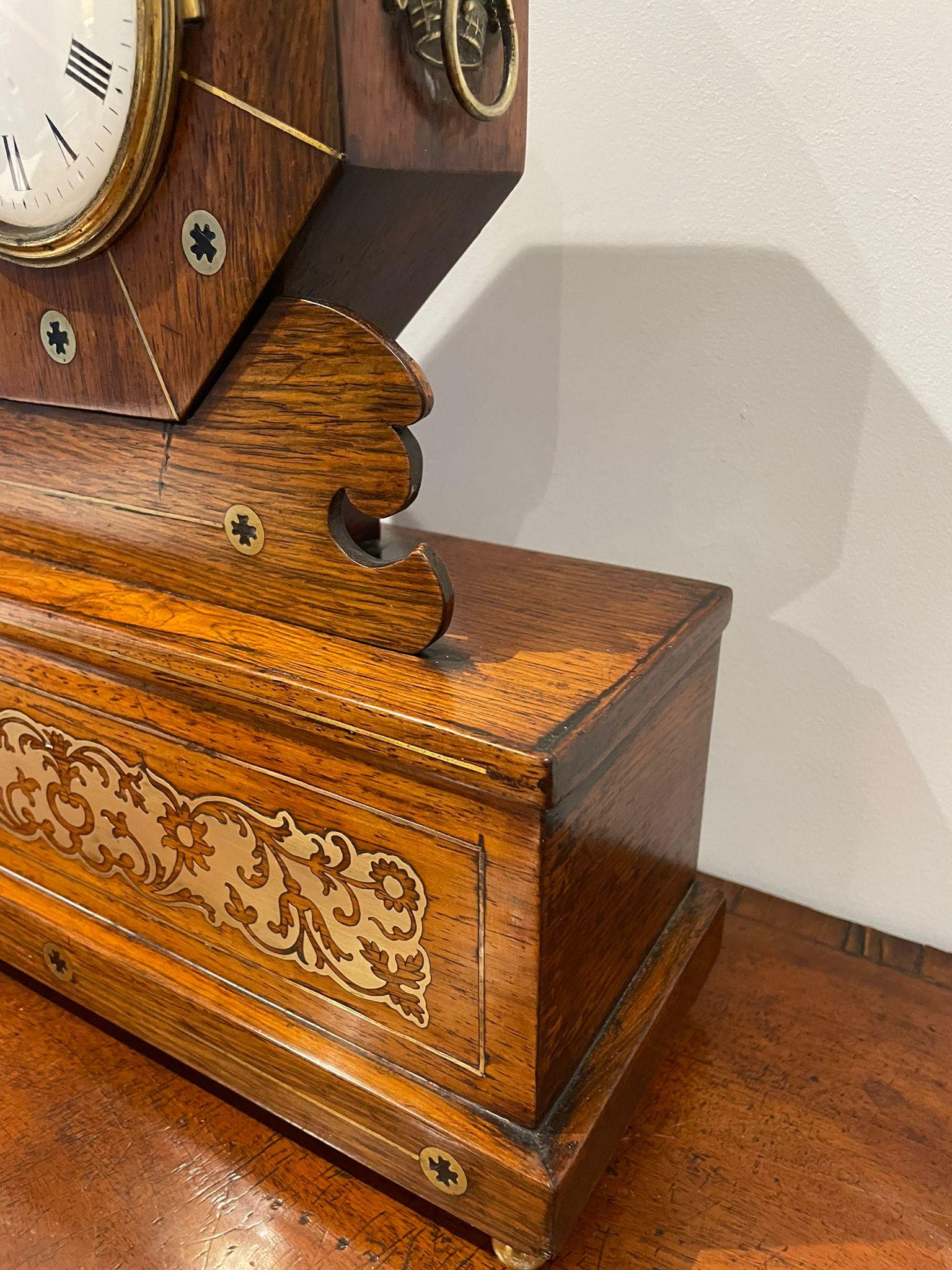 Antique Regency Quality Rosewood Brass Inlaid Mantle Clock  For Sale 10