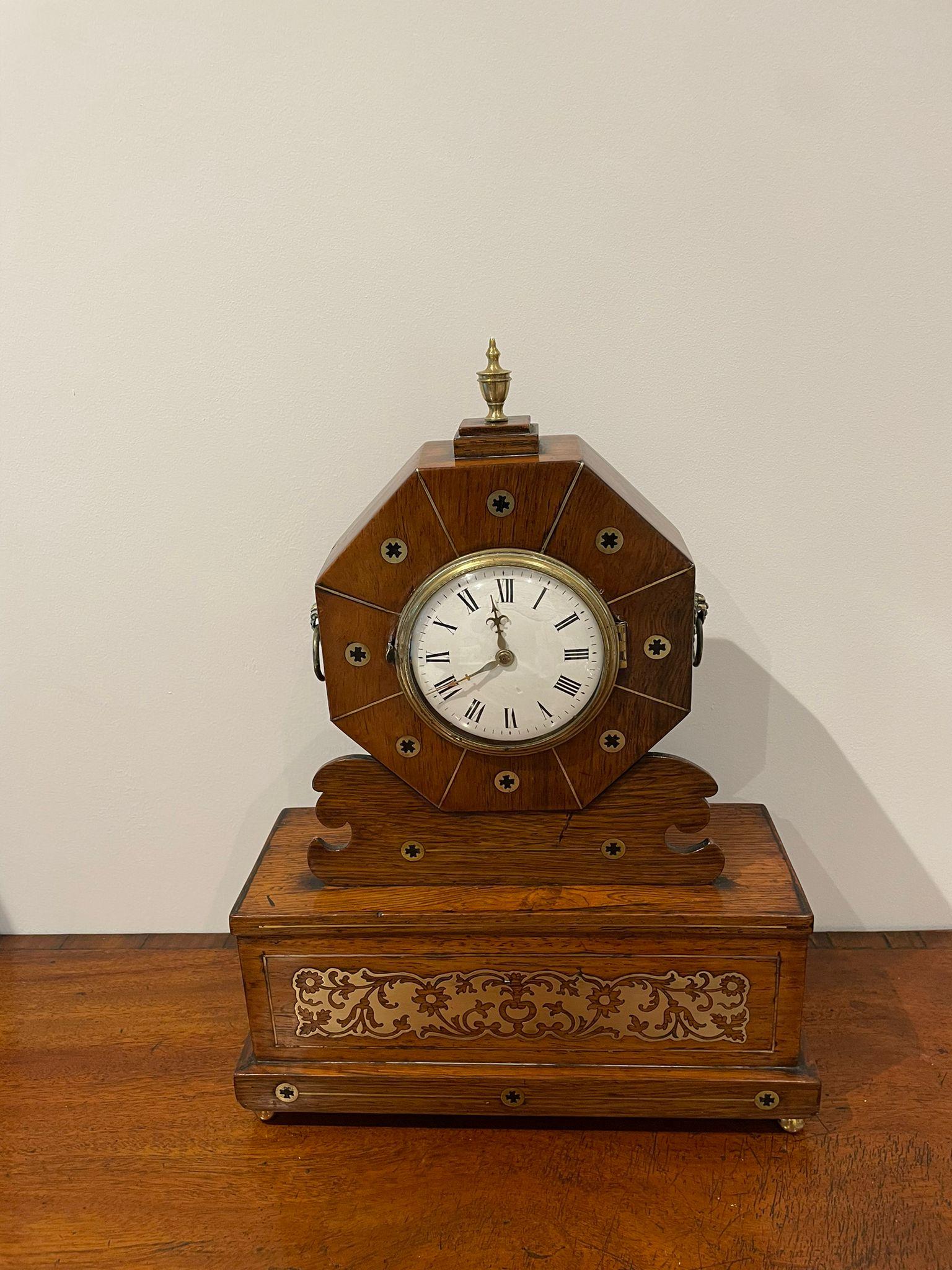 Antique Regency Quality Rosewood Brass Inlaid Mantle Clock  In Good Condition For Sale In Suffolk, GB