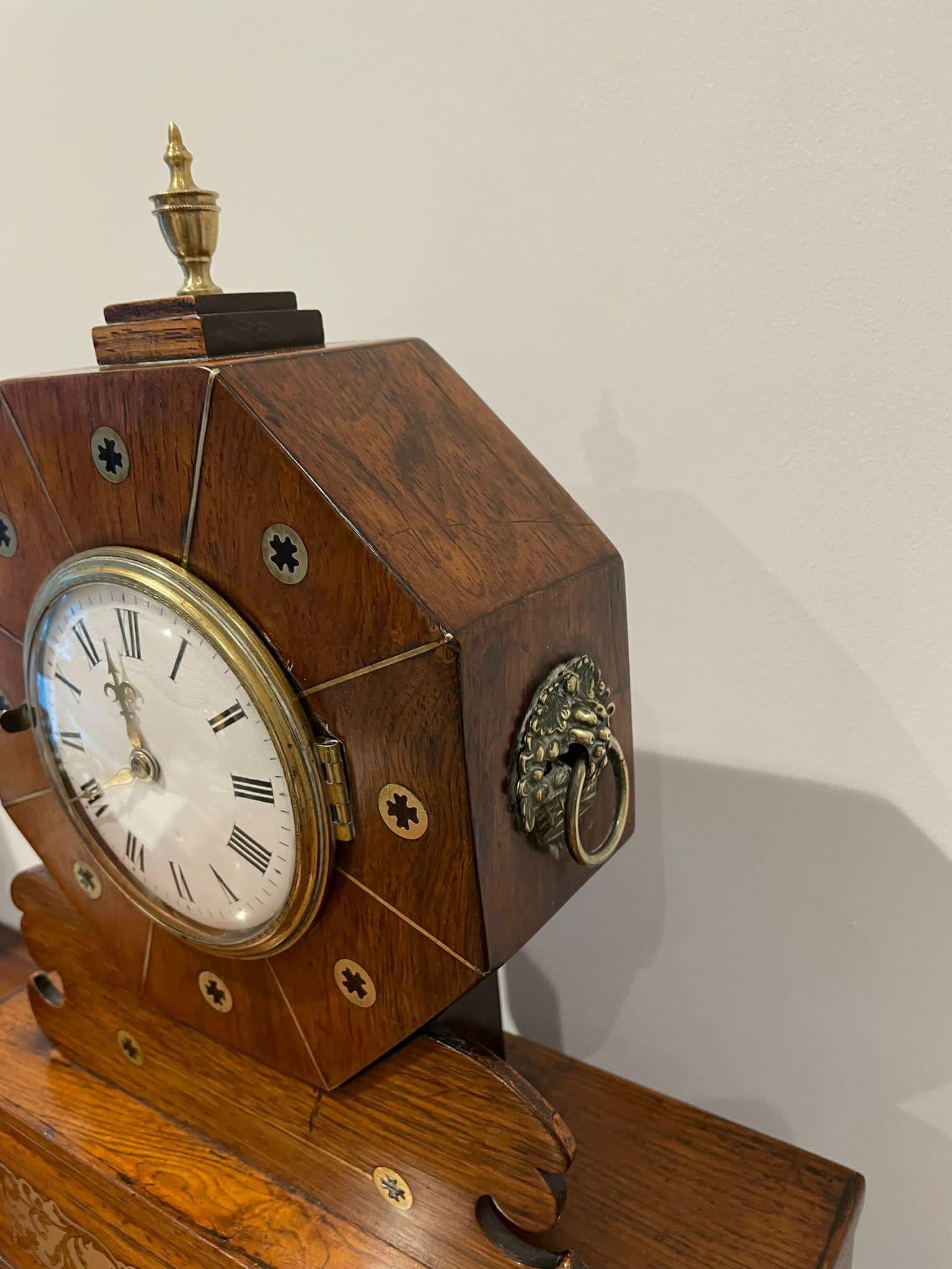 Antique Regency Quality Rosewood Brass Inlaid Mantle Clock  For Sale 1