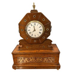 Antique Regency Quality Rosewood Brass Inlaid Mantle Clock