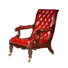 Antique Regency Reclining Armchair in Old Red Leather
