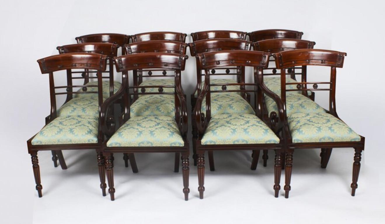 Antique Regency Revival Dining Table 8 Chairs 20th C 7