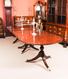 Antique Regency Revival Mahogany 3 Pillar Dining Table 19th Century