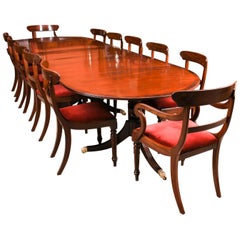 Antique Regency Revival Mahogany Dining Table and 12 Chairs 19th Century
