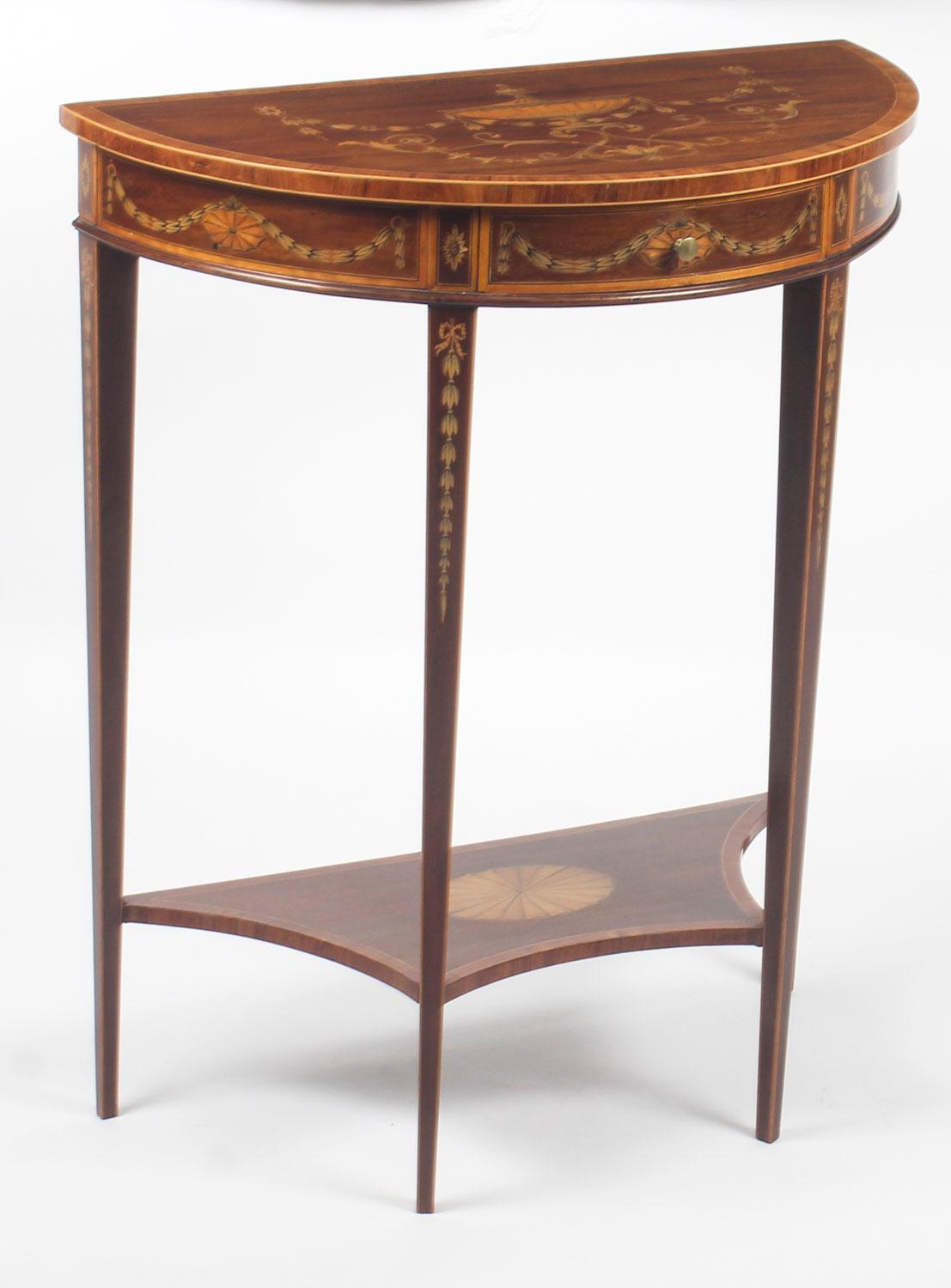 Antique Regency Revival Marquetry Console Table, 19th Century 6