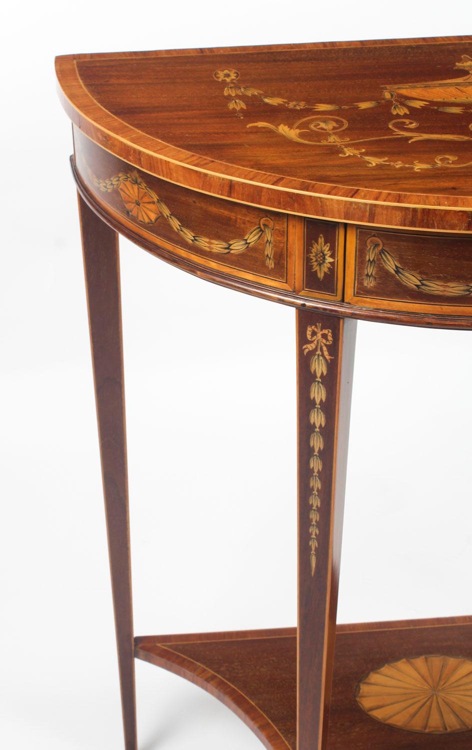 Antique Regency Revival Marquetry Console Table, 19th Century 1