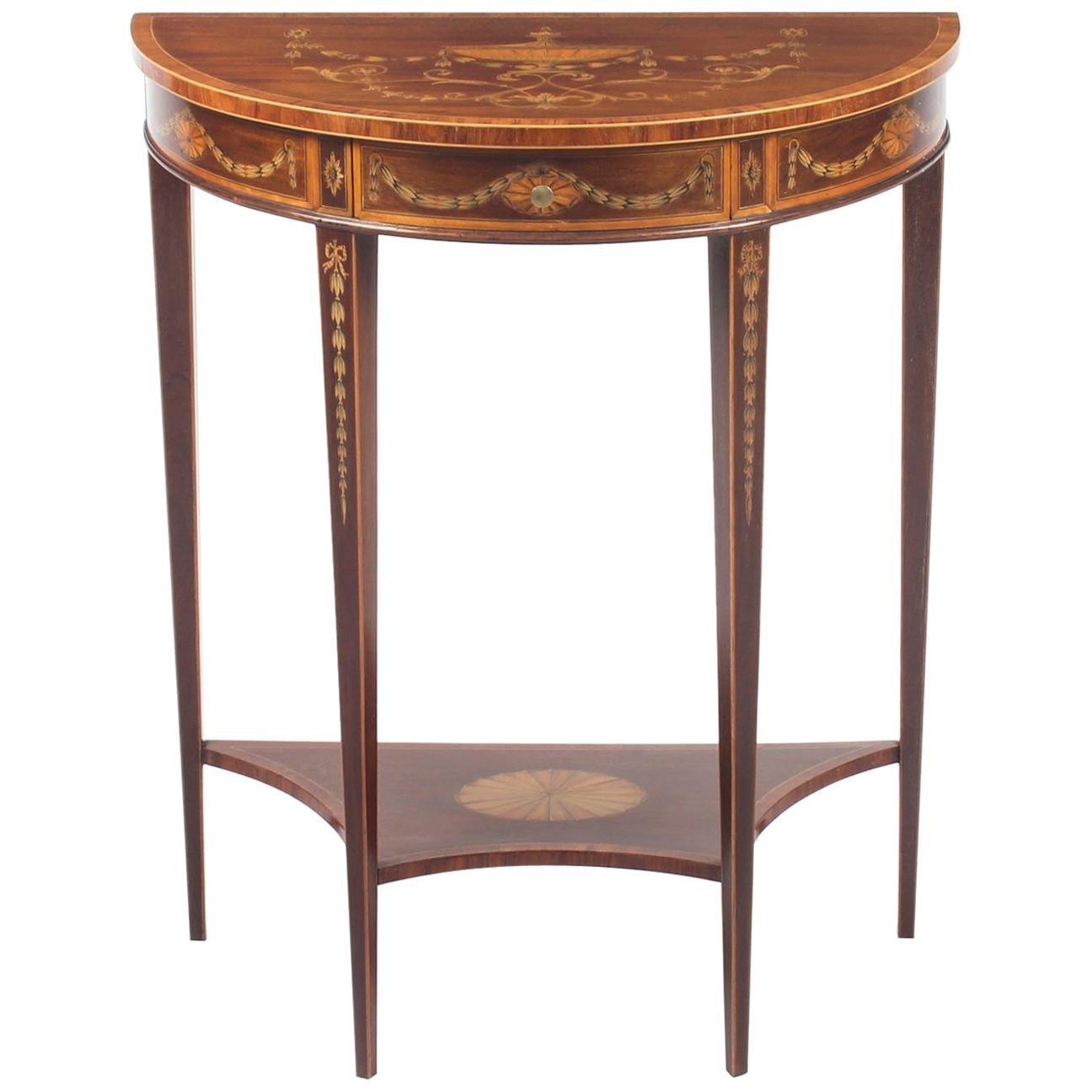 Antique Regency Revival Marquetry Console Table, 19th Century
