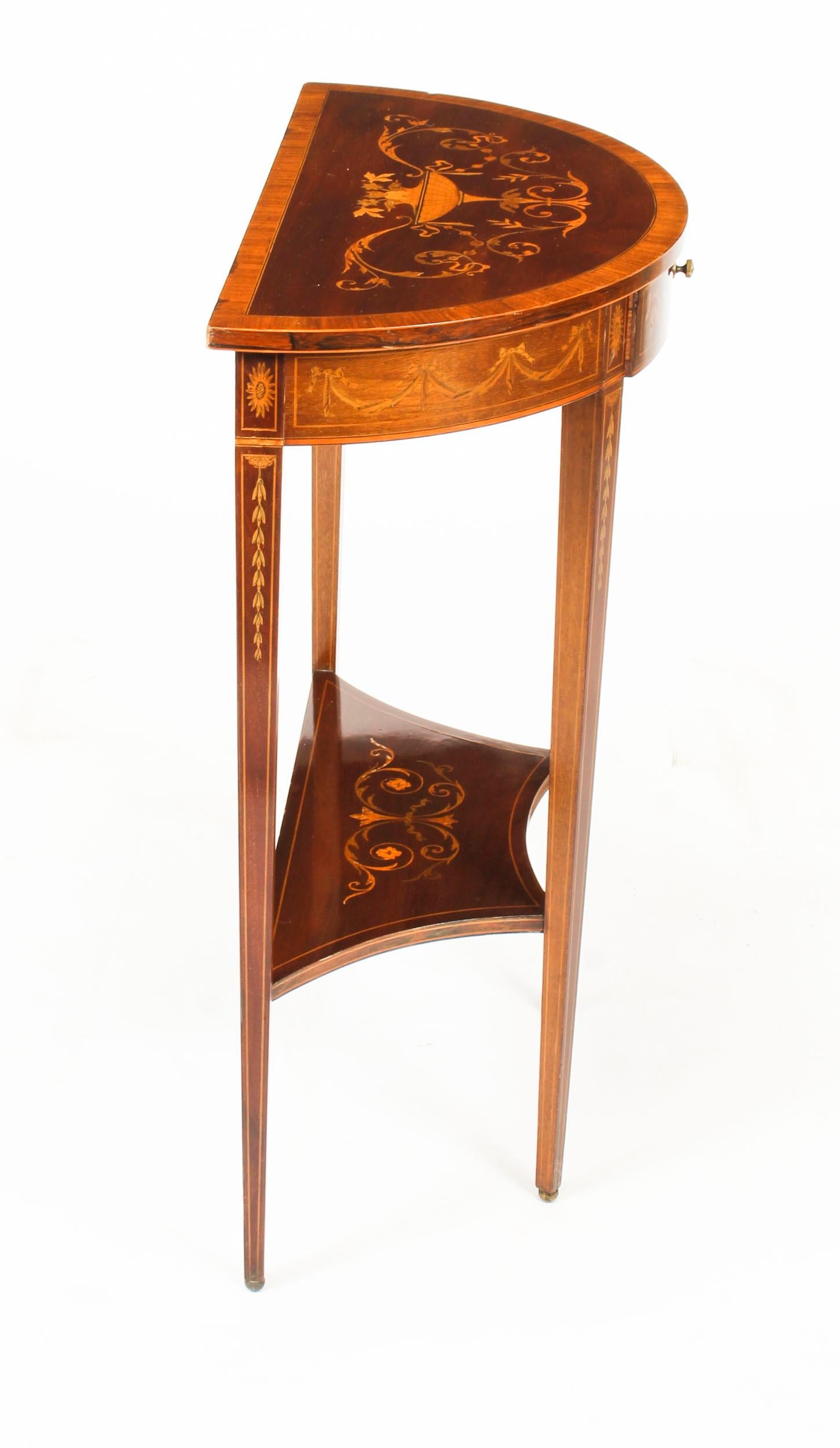 Antique Regency Revival Marquetry Demilune Console Table, 19th Century In Good Condition In London, GB