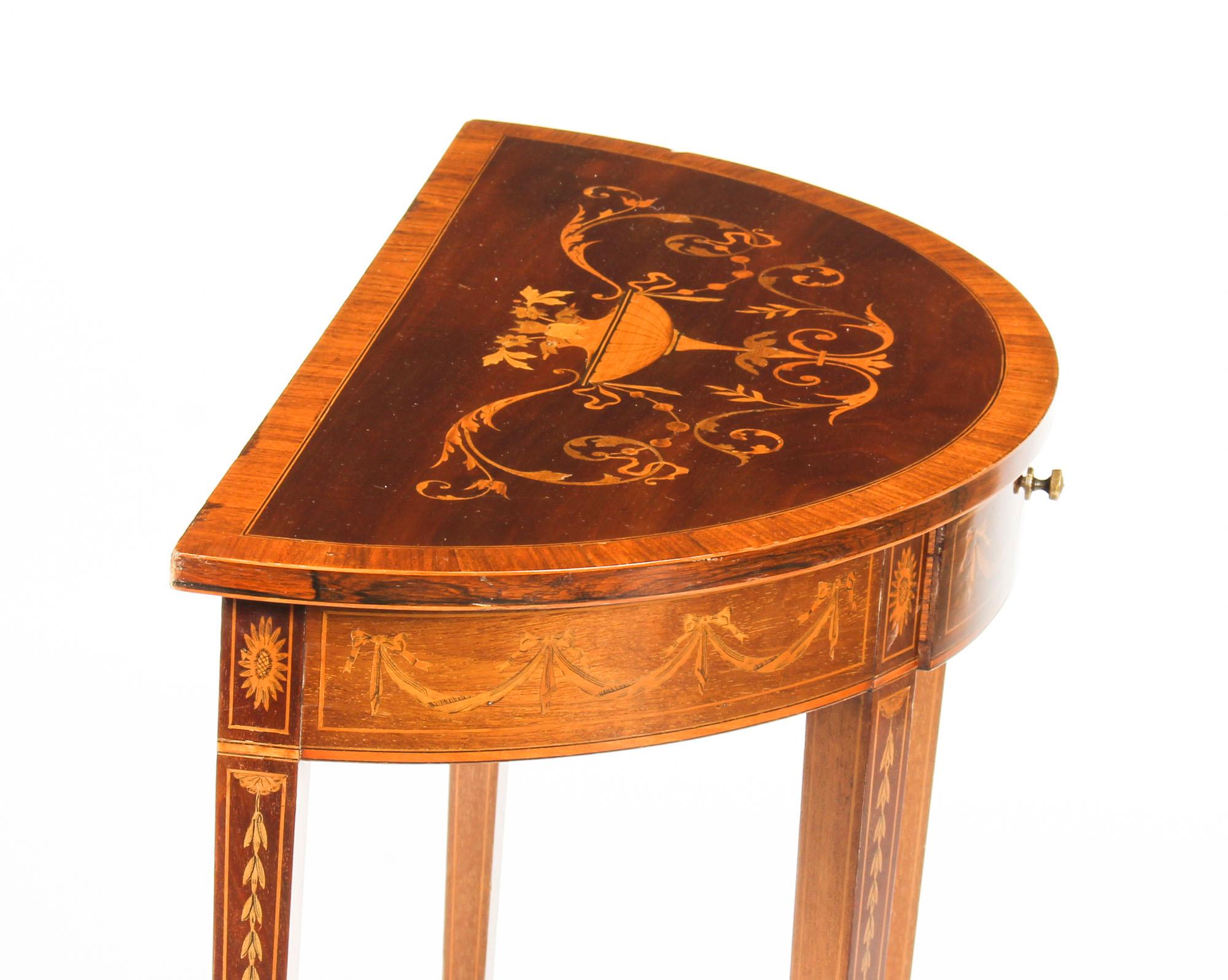 Late 19th Century Antique Regency Revival Marquetry Demilune Console Table, 19th Century