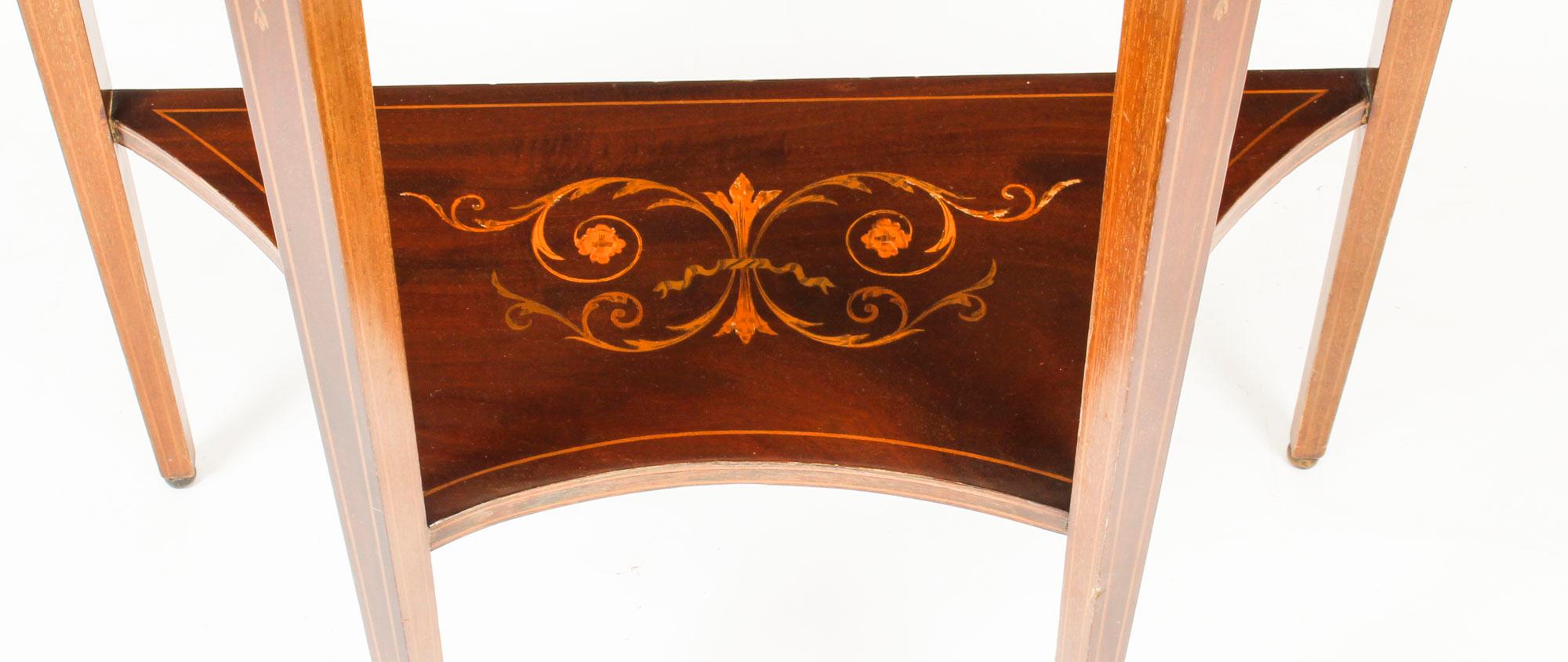 Antique Regency Revival Marquetry Demilune Console Table, 19th Century 2