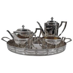 Antique Regency Revival Silver Coffee and Tea Set on Tray