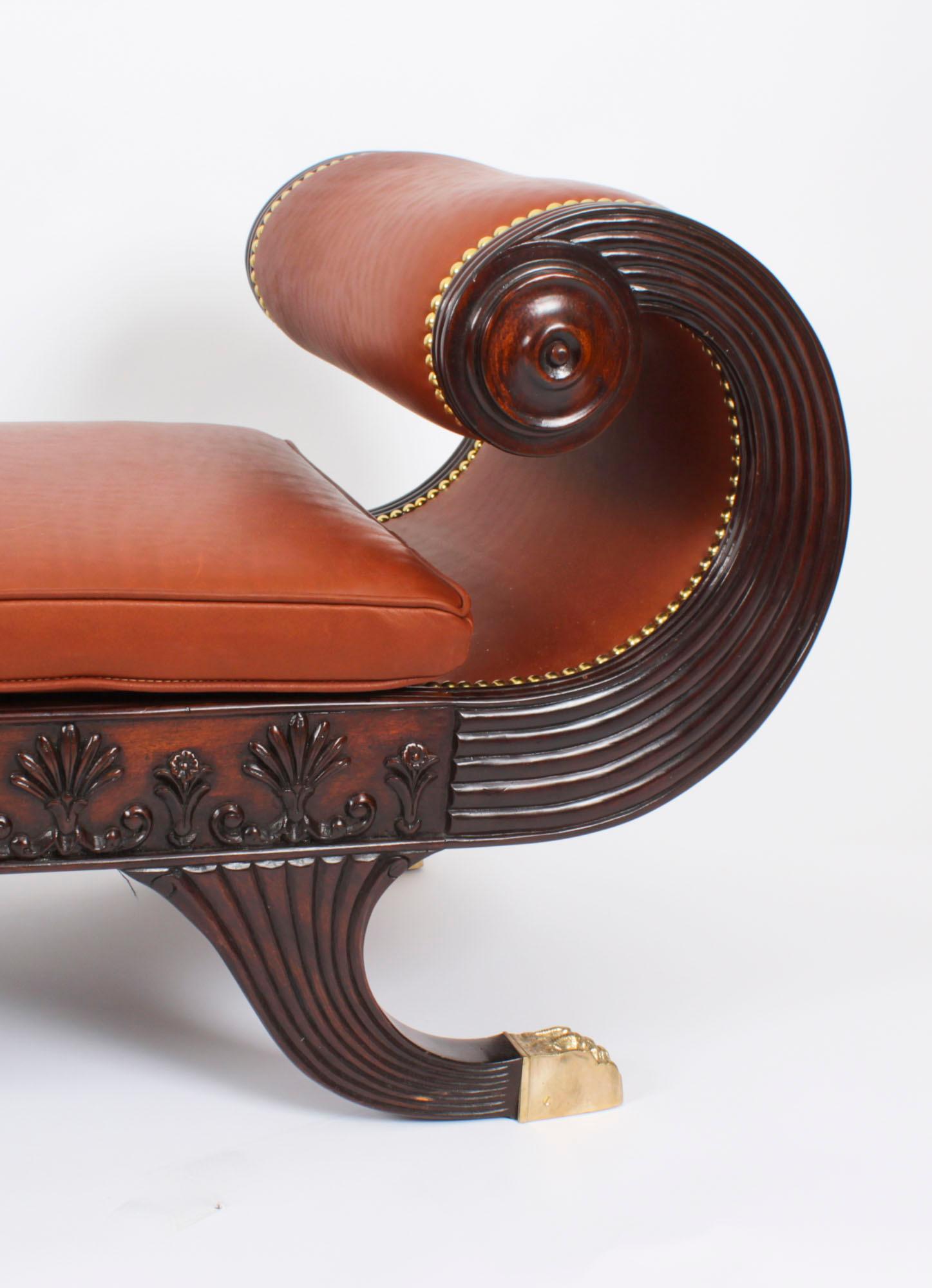 Mahogany Antique Regency Revival Window Hall Seat Stool 20th Century