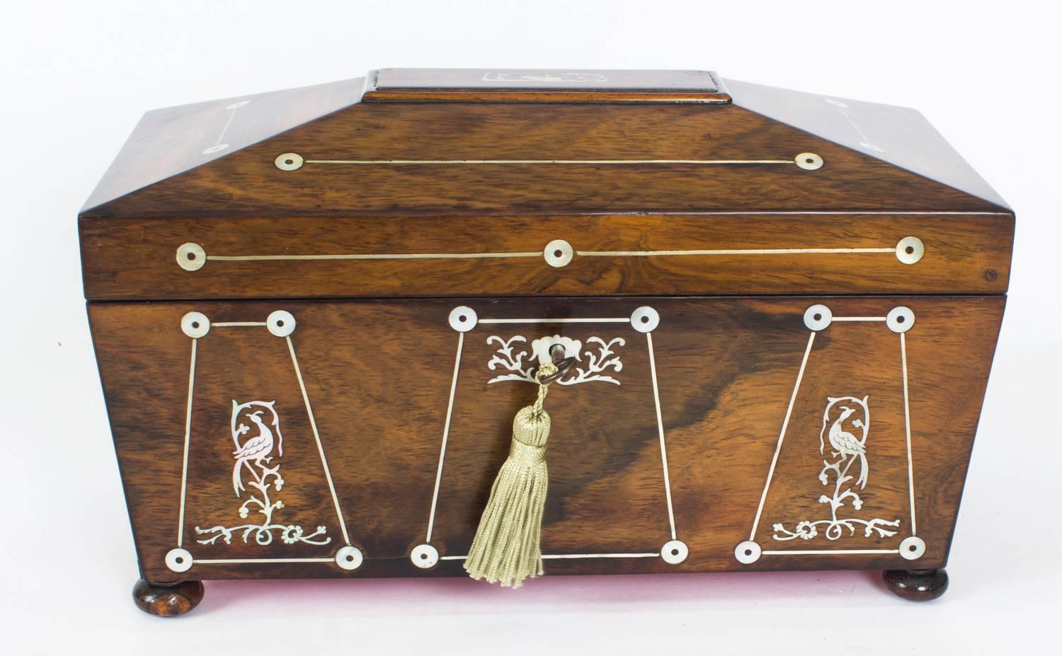 Antique Regency Rosewood and Mother-of-Pearl Inlaid Casket, 19th Century 1