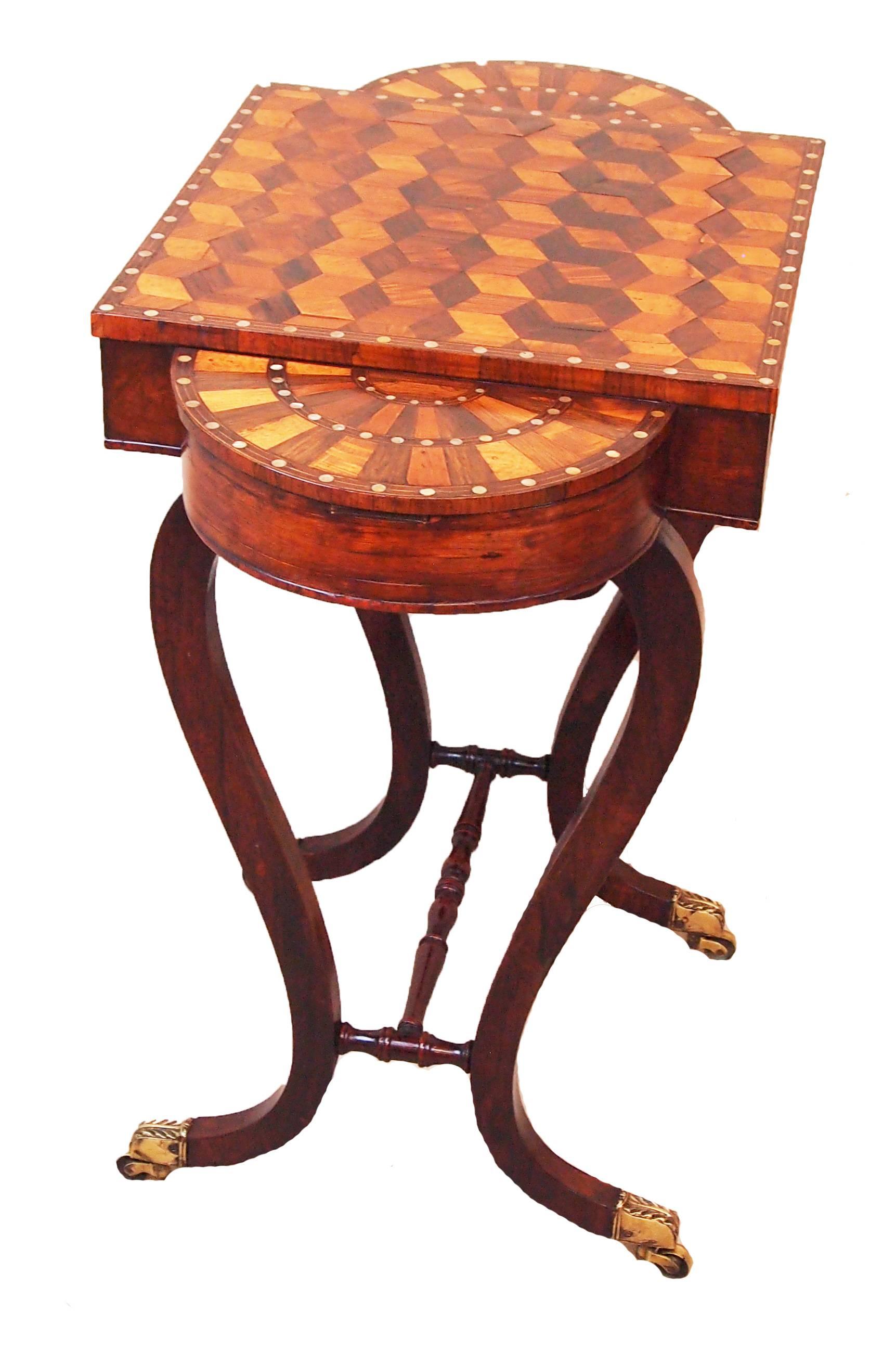 Antique Regency Rosewood and Parquetry Work Table In Excellent Condition In Bedfordshire, GB