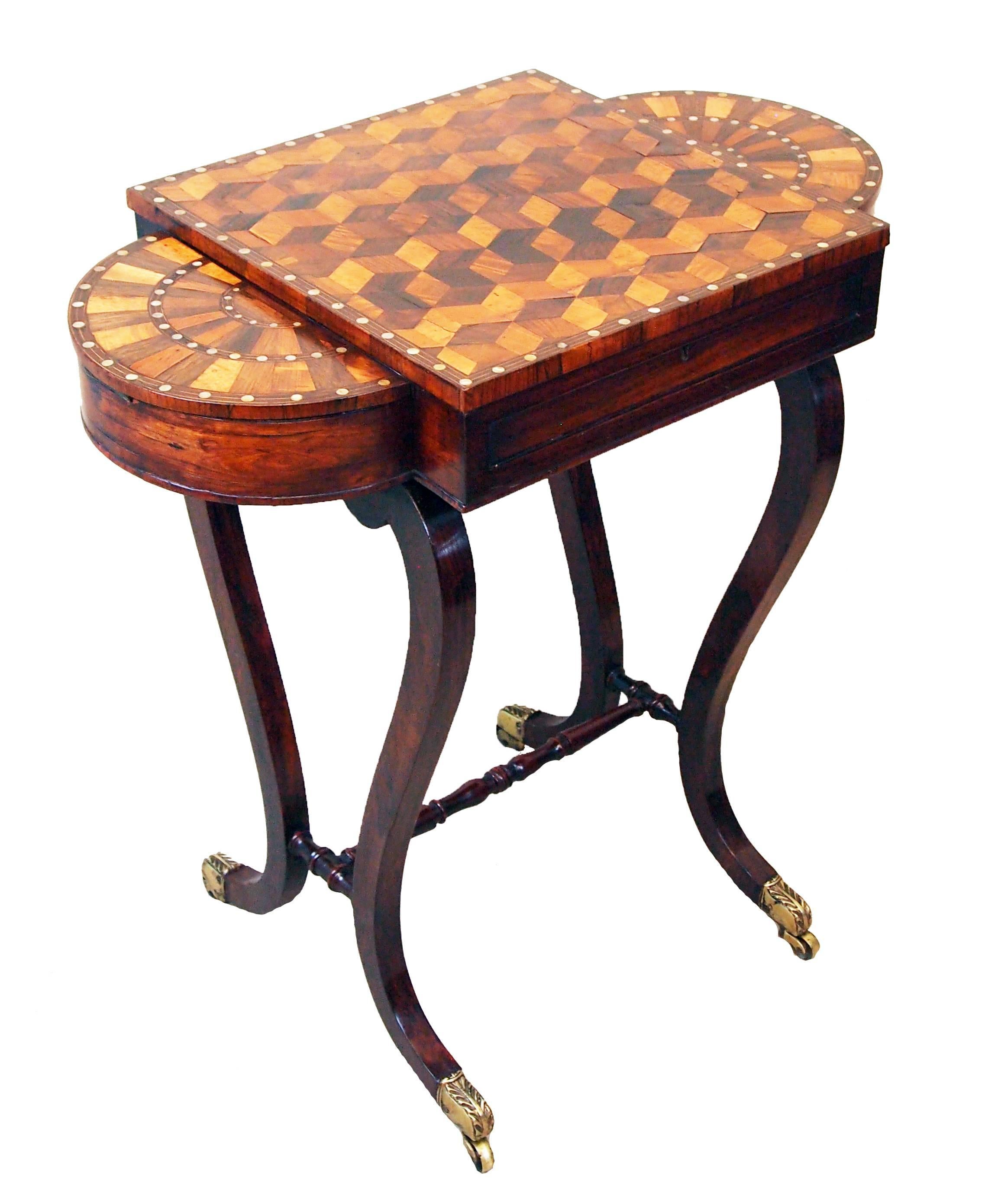 Mother-of-Pearl Antique Regency Rosewood and Parquetry Work Table