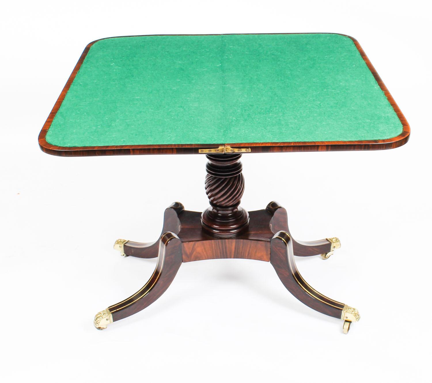 Antique Regency Rosewood Brass Inlaid Card Table, 19th Century 5
