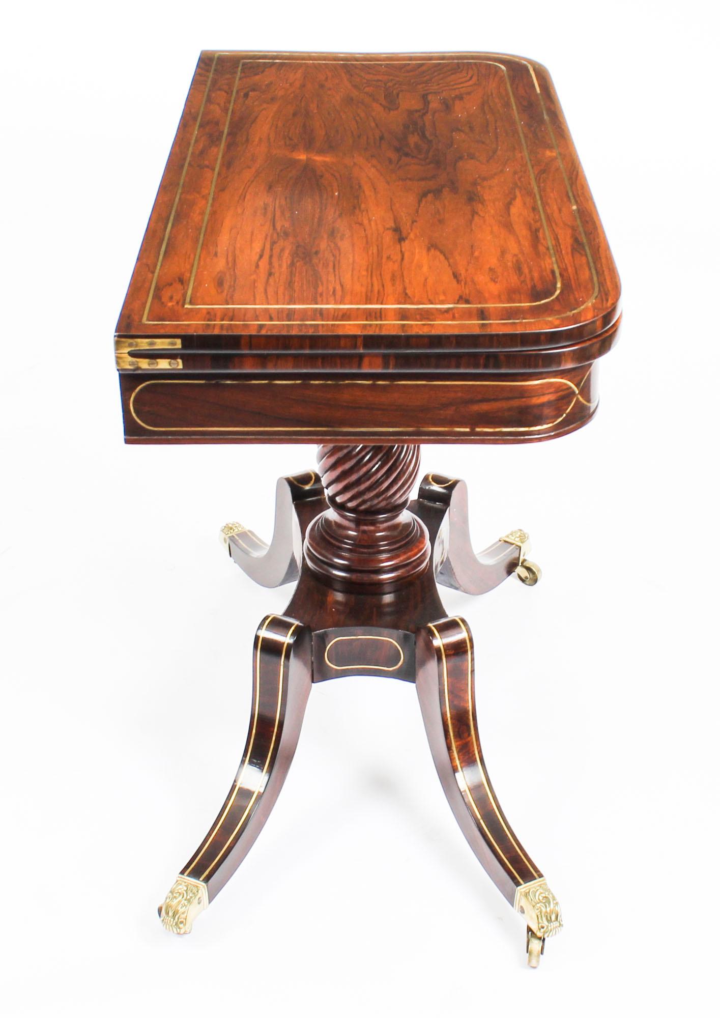 Antique Regency Rosewood Brass Inlaid Card Table, 19th Century In Good Condition In London, GB