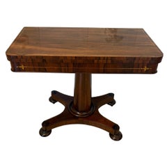 Antique Regency Rosewood Brass Inlaid Card Table Console Table Fold Over Top