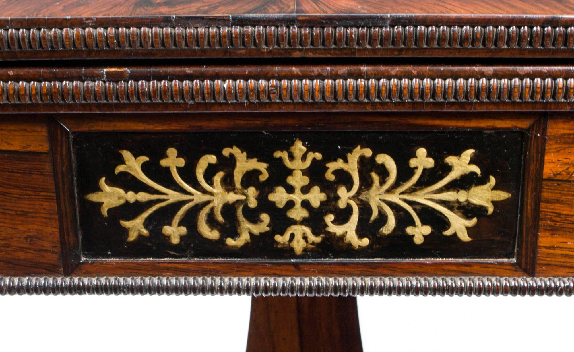Antique Regency Rosewood Brass Inlaid Card Table, 19th Century 1