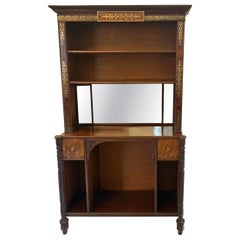 Antique Regency Rosewood Brass Inlaid Open Bookcase Chiffonier