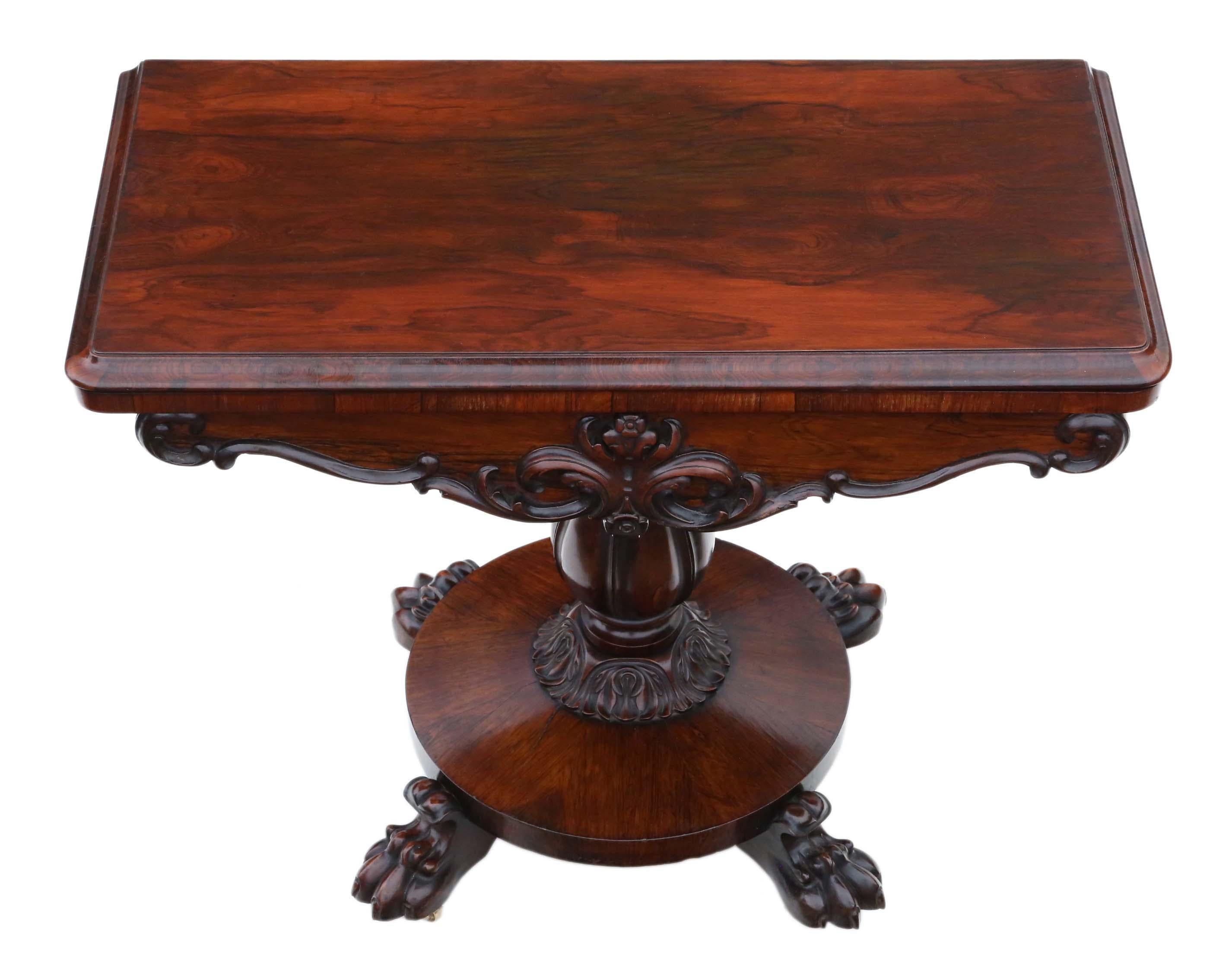 Very fine quality Regency / William IV rosewood folding card tea console table, circa1825.

This is a lovely table of exceptional quality. Historically restored to a good standard.

The Velour playing surface is in good order with no major marks