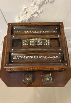 Antique Regency Rosewood Inlaid Writing Desk Set with Inkwells