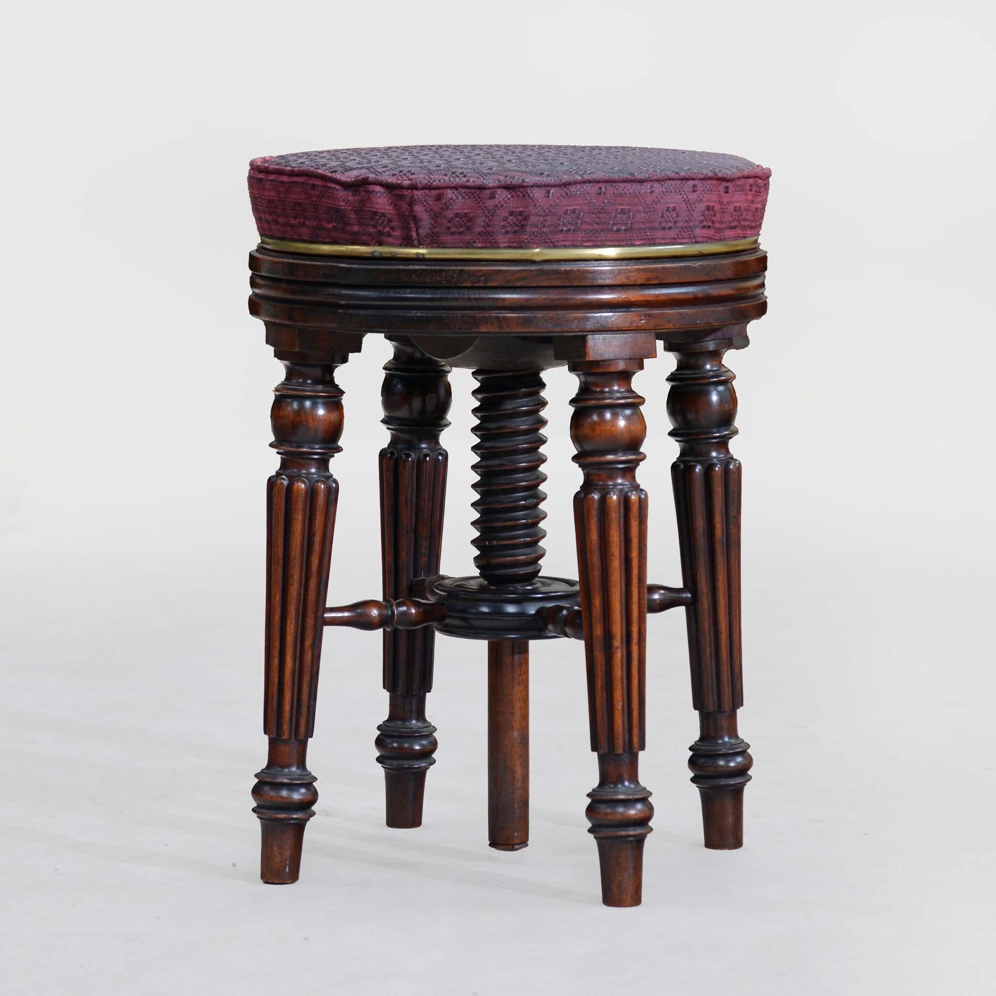 Tabouret de musique ancien en bois de rose de style Régence en vente 4