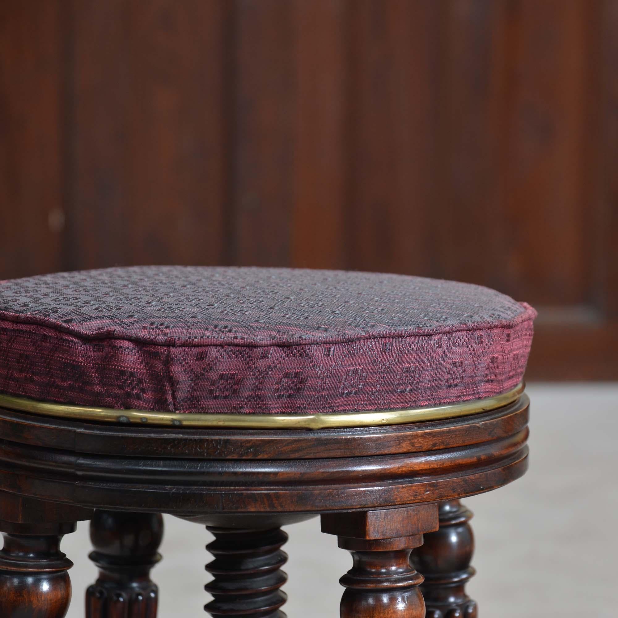 Bois de rose Tabouret de musique ancien en bois de rose de style Régence en vente