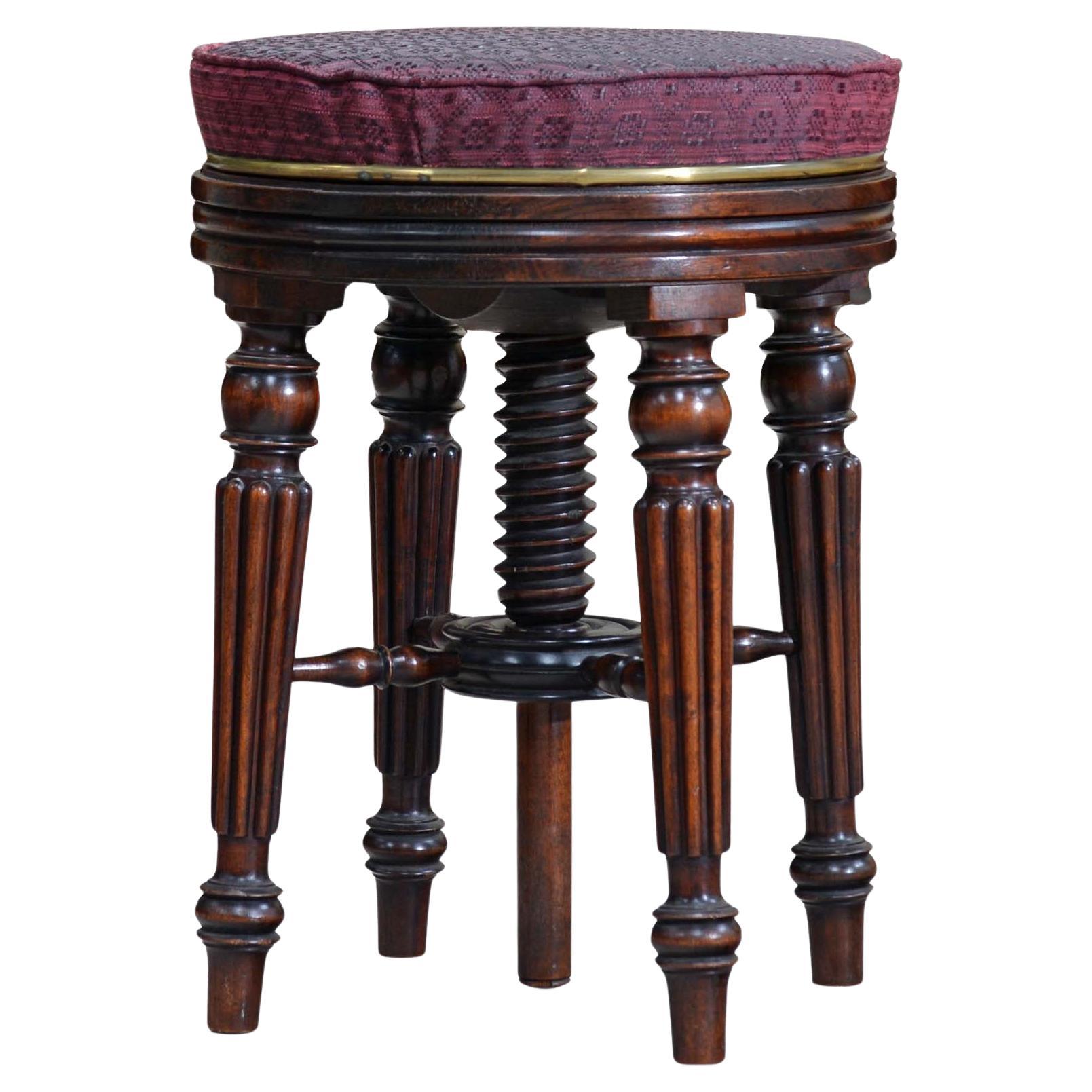 Tabouret de musique ancien en bois de rose de style Régence