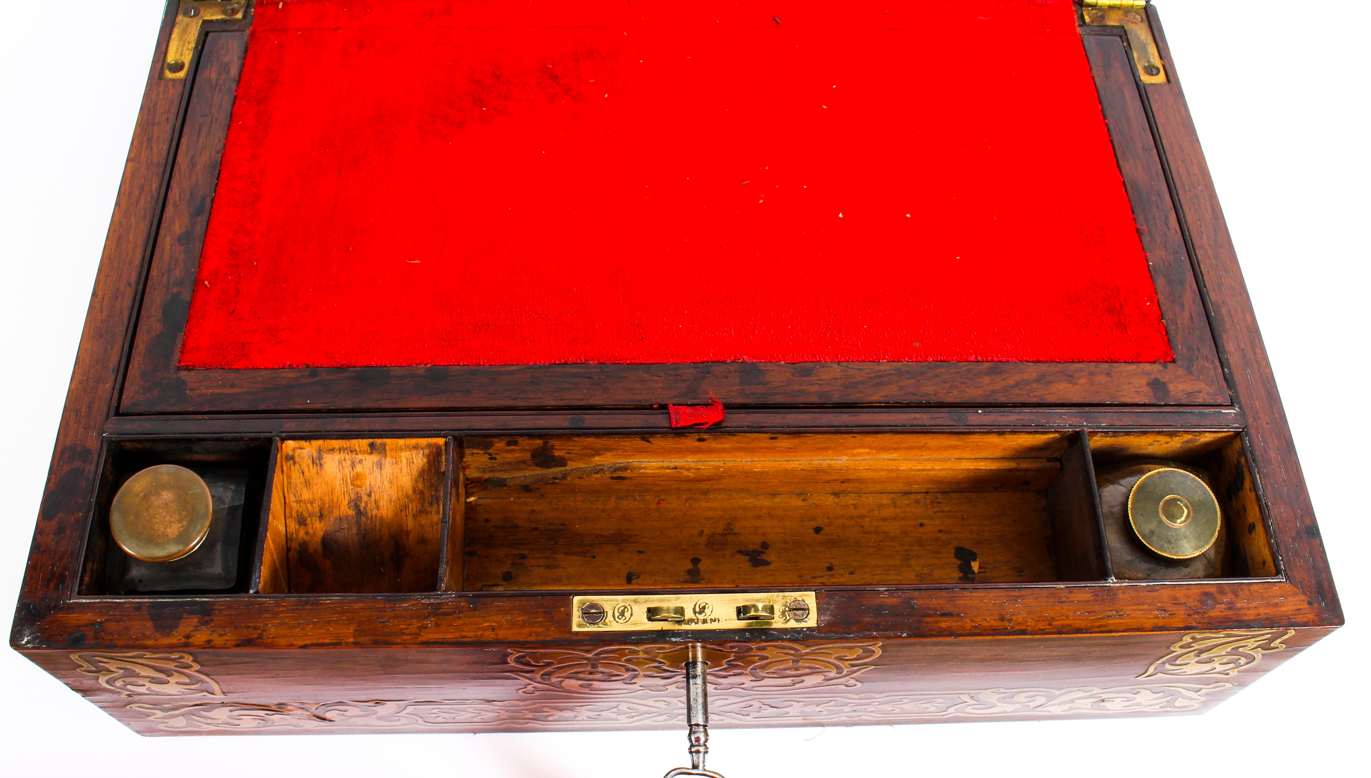 Early 19th Century Antique Regency Rosewood Writing and Stationery Slope, 19th Century