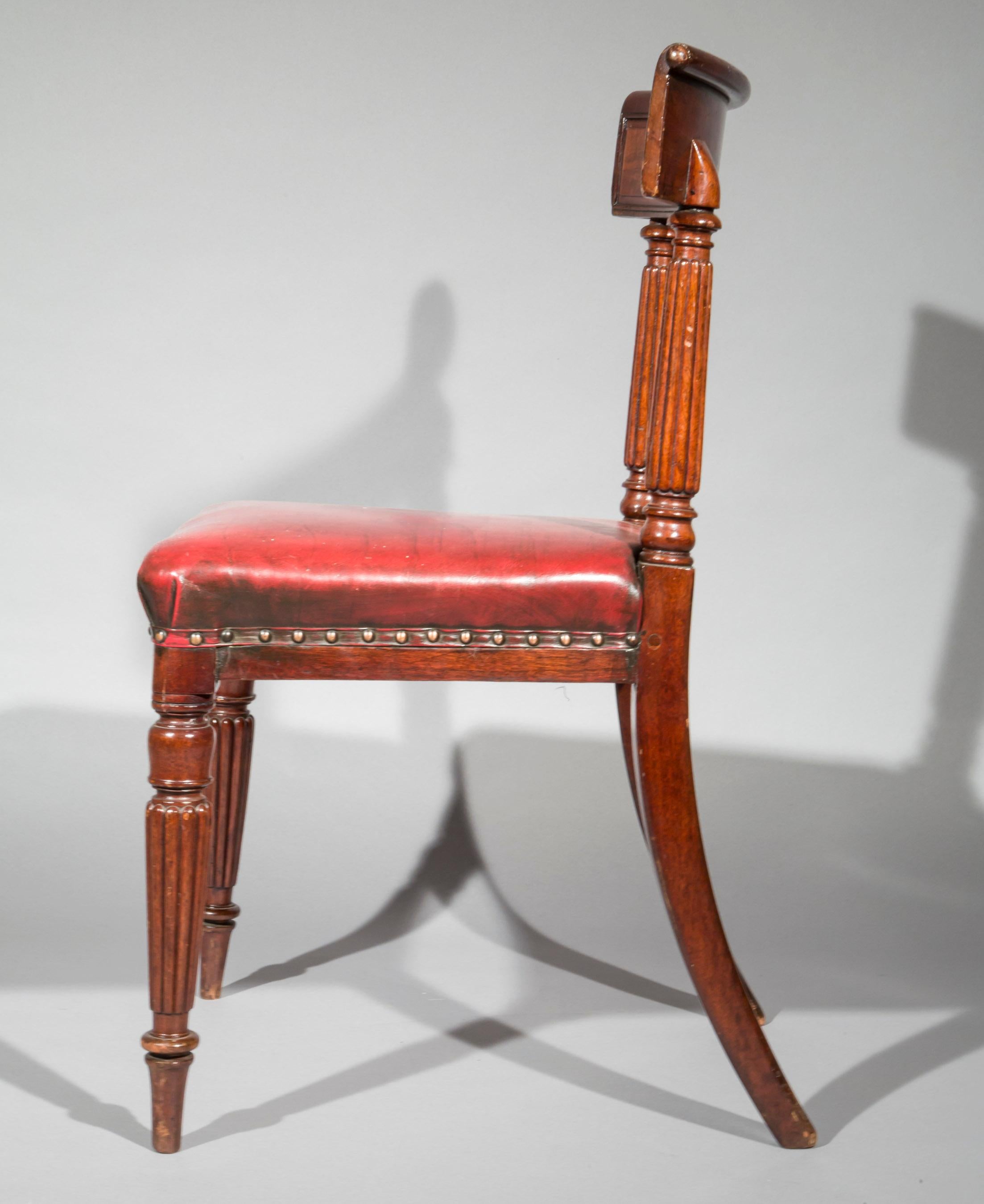 British Antique Regency Royal Desk Chair in Burgundy Leather