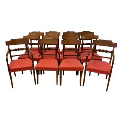 Antique Regency Set of 12 Mahogany Dining Chairs Including 2 Carvers
