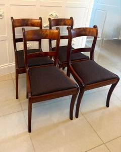 Antique Regency Set of Four Mahogany Bar Back Dining Chairs with Sabre Legs
