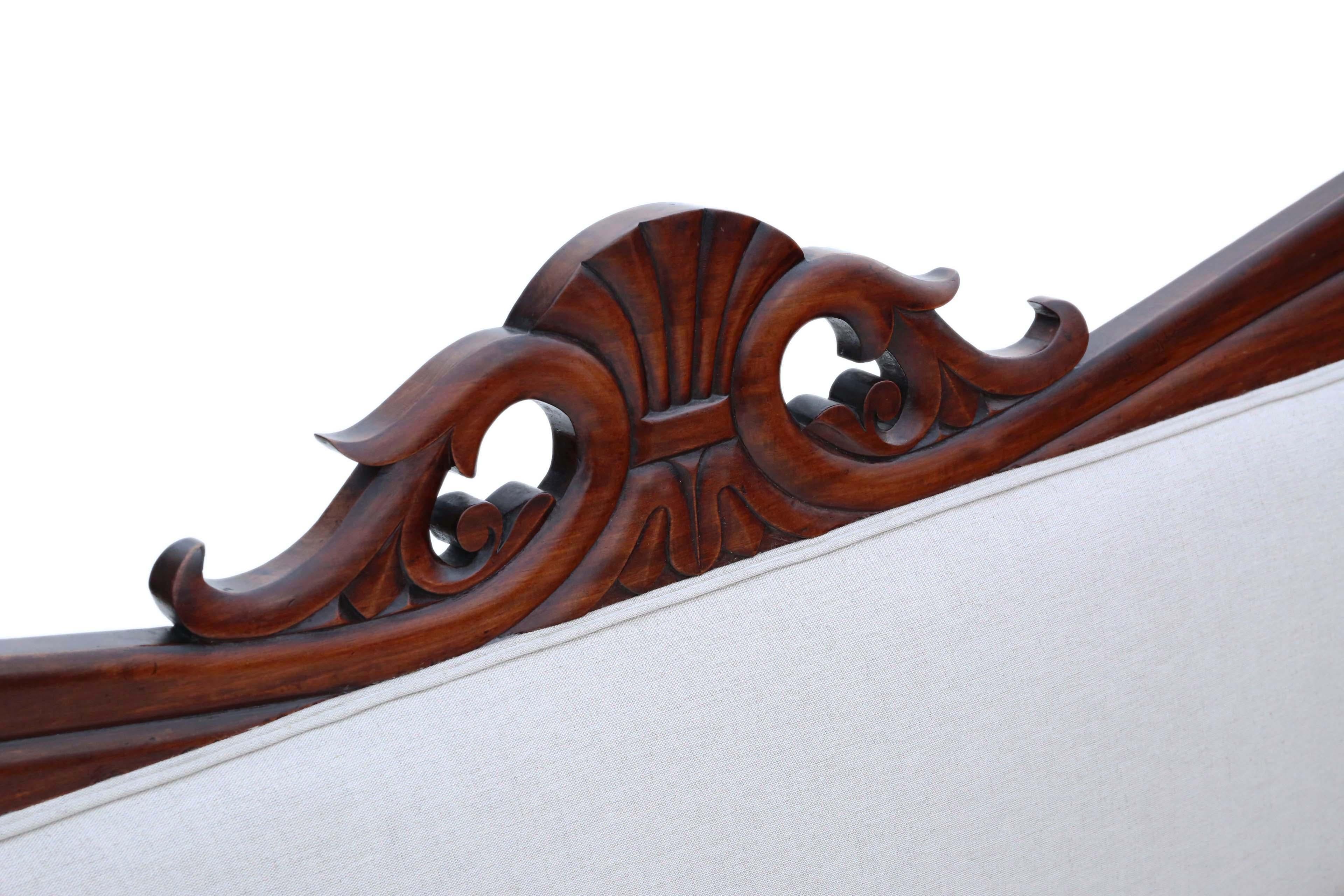 Mid-19th Century Antique Regency Show Wood Scroll Arm Sofa Chaise Longue