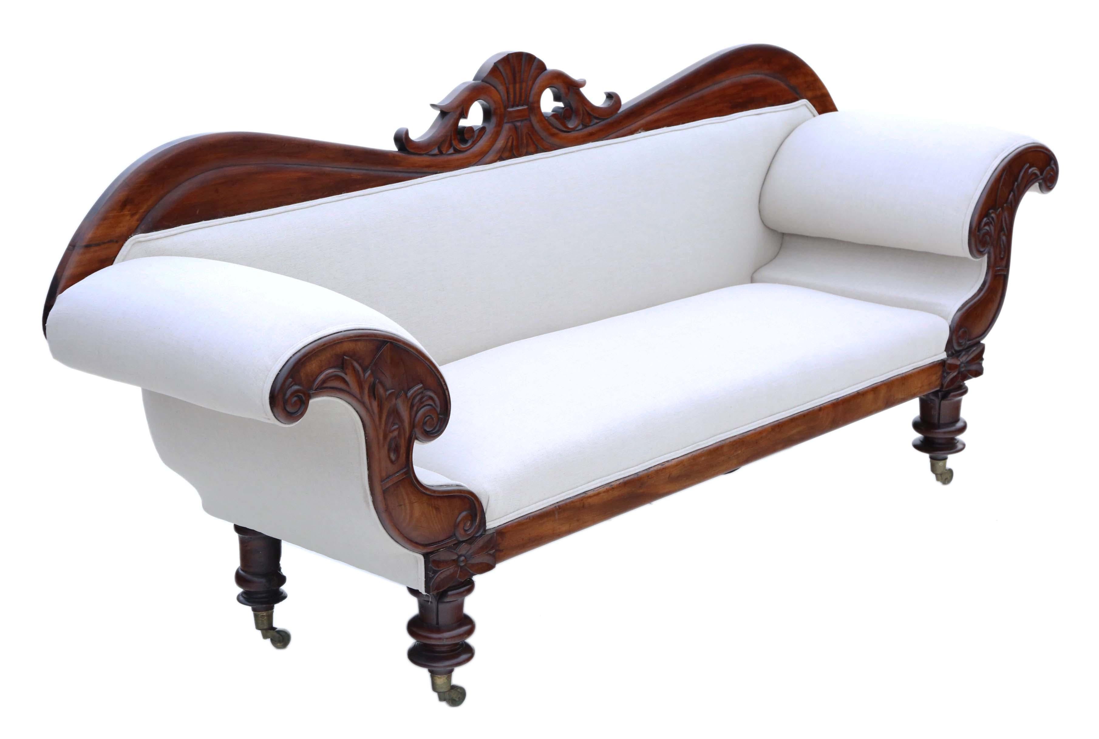 Antique Regency Show Wood Scroll Arm Sofa Chaise Longue 2