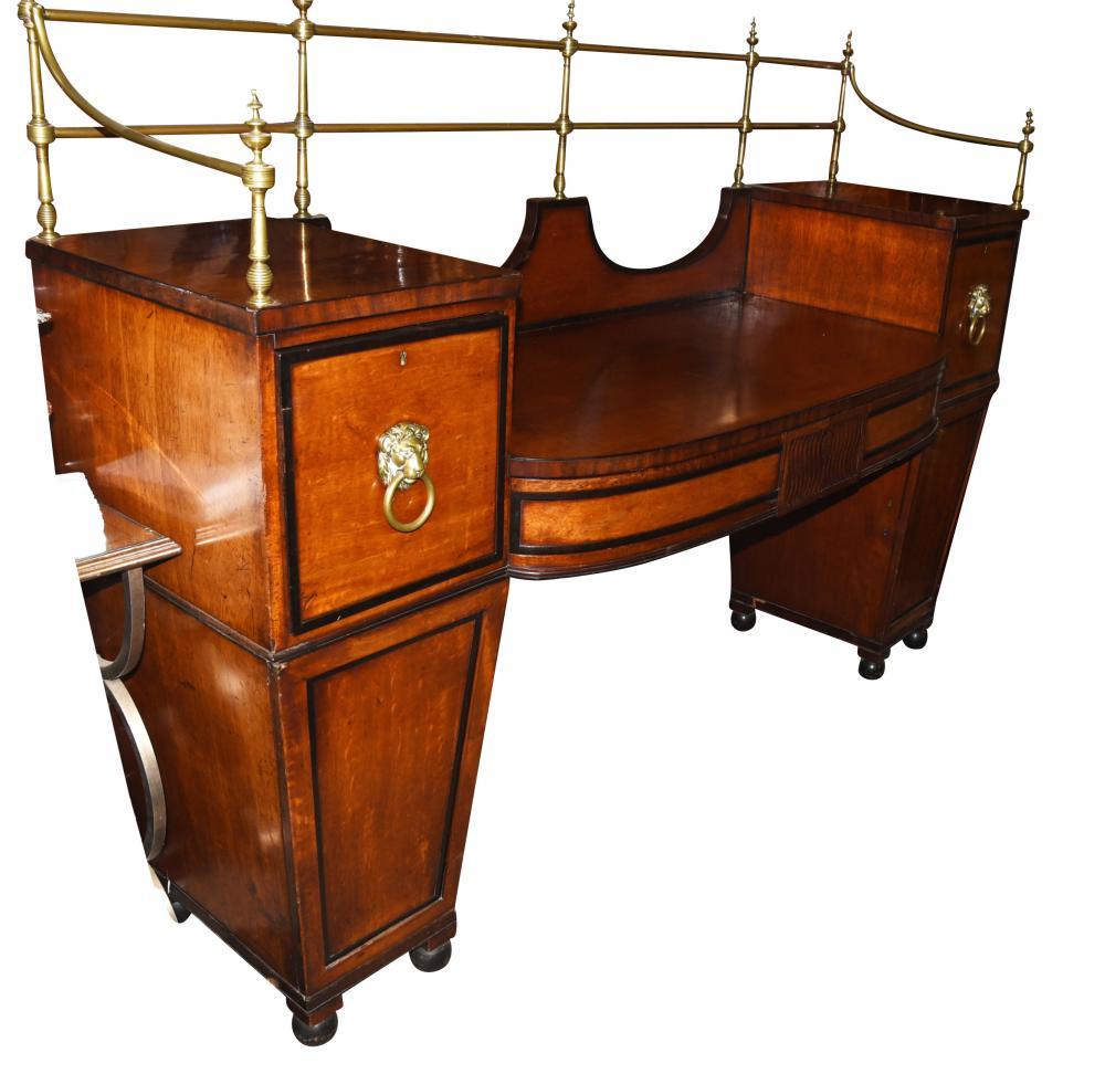Antique Regency Sideboard, Satinwood Server Buffet Brass Gallery For Sale 1