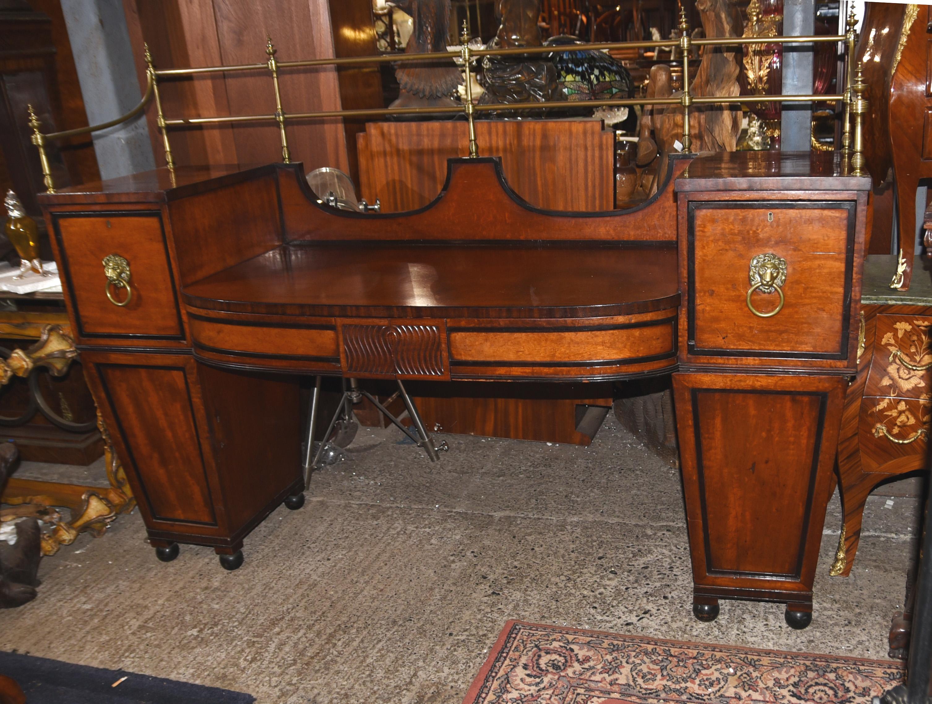 Antique Regency Sideboard, Satinwood Server Buffet Brass Gallery For Sale 2