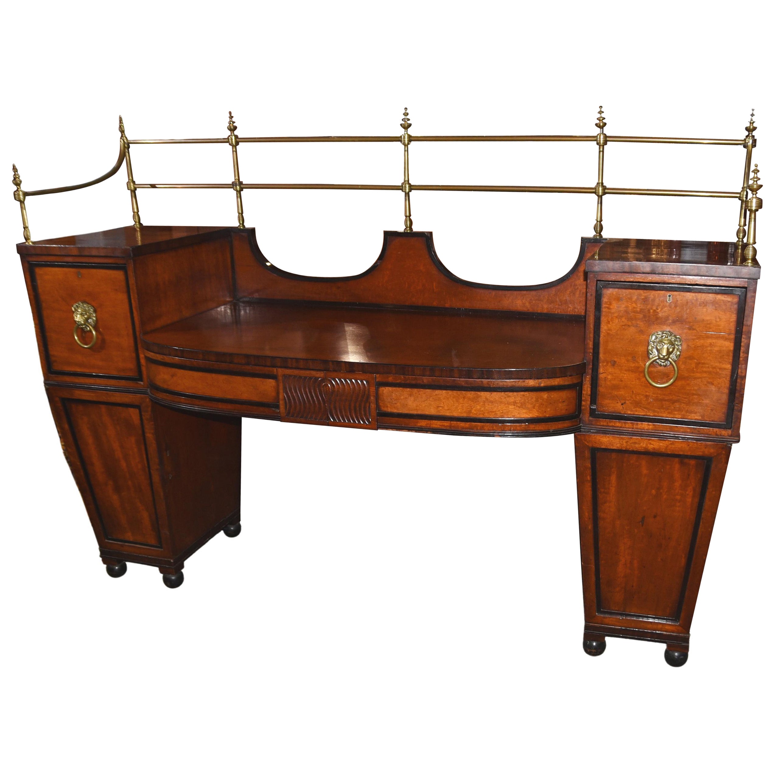 Antique Regency Sideboard, Satinwood Server Buffet Brass Gallery