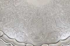 Antique Regency Silver Plate Scalloped Edge Floral Scrollwork Platter Tray