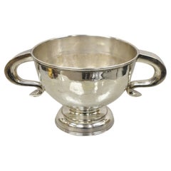 Antique Regency Silver Plated Thick Twin Handle Hand Hammered Trophy Cup Bowl