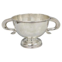 Antique Regency Silver Plated Thick Twin Handle Hand Hammered Trophy Cup Bowl